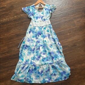 Floral Blue and White Kids Dress